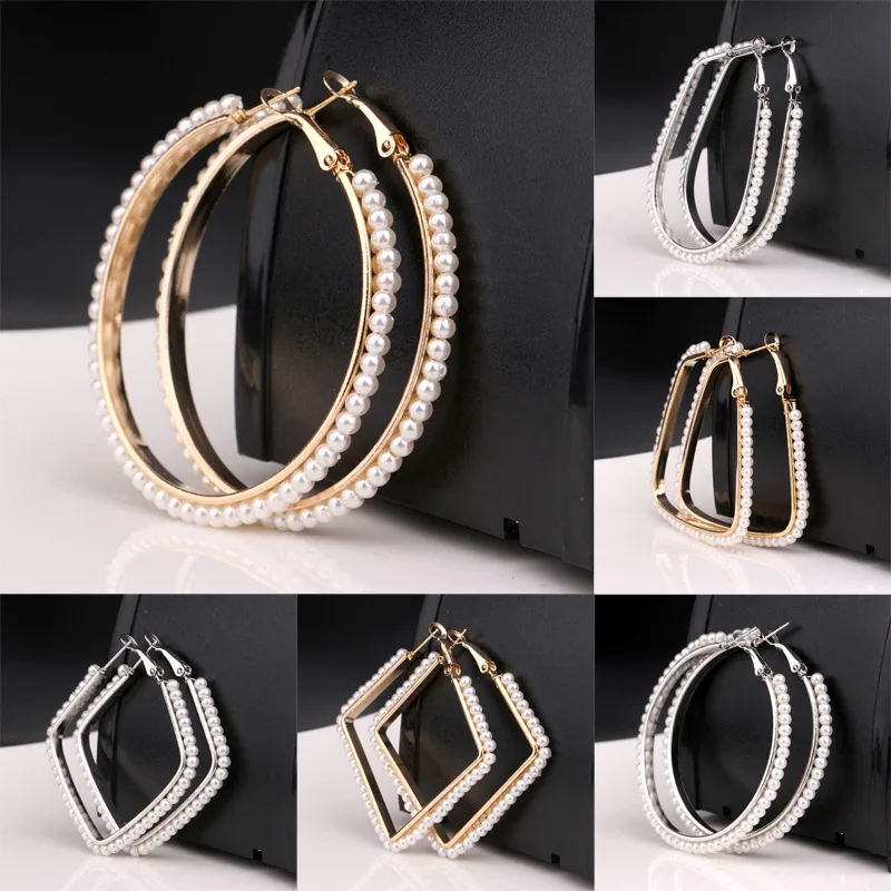 

Fashion Pearl Earring Big Round Geometry Hoop Earring
