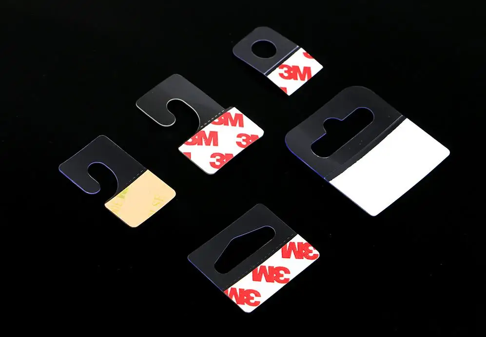 

Plastic PVC PET Hang Hanging Tab Hooks On Merchandise Package Box Bag Hangers Peghooks Display J-hook Self Adhesive Style 200pcs