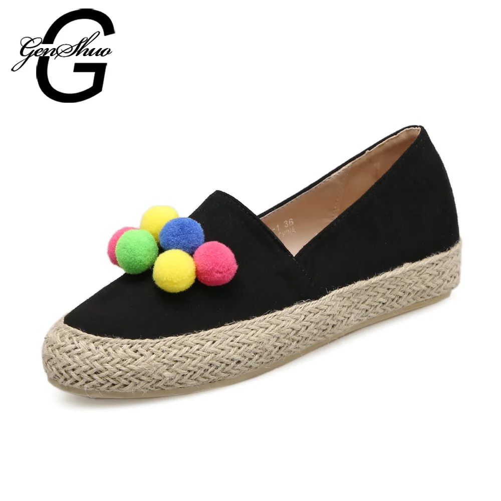 

GENSHUO Women Flats Shoes Casual Round Toe Loafers Fisherman Espadrilles Lazy Hemp Rope Weave Shoes Woman Black Pink Black Pink