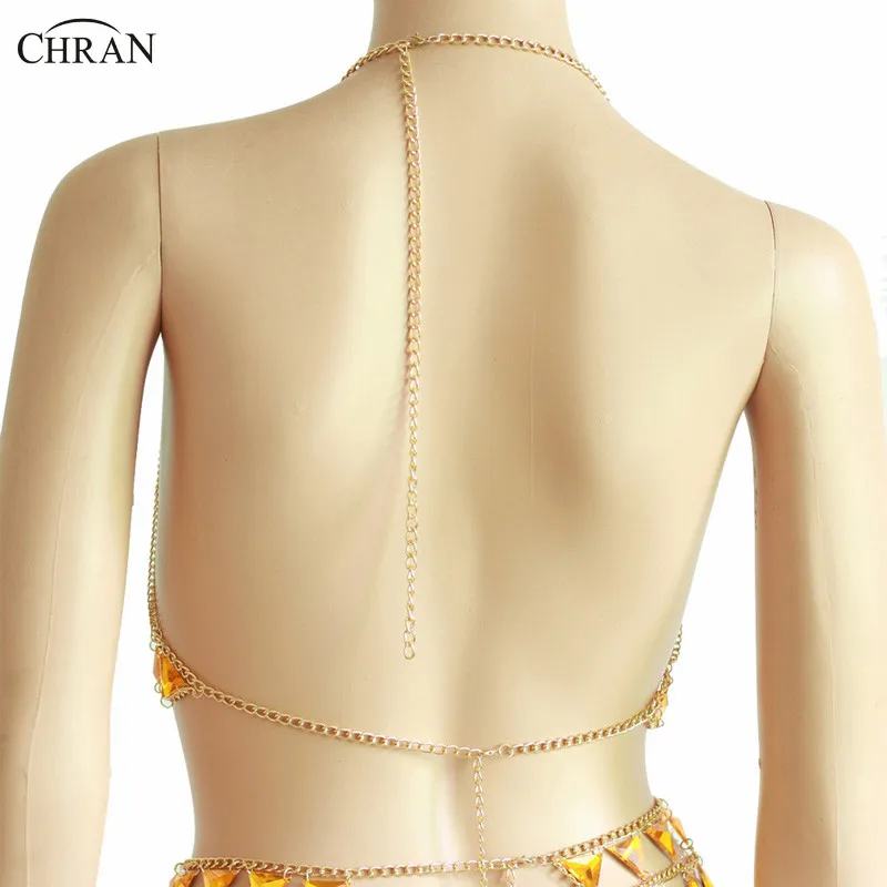 Chran Sexy Mesh Chain Bra Bikini Sequin Halter Harness Body Chain