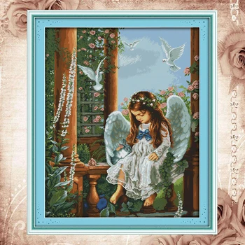 

Joy Sunday counted cross stitch kits Love angel DMC 14CT 11CT fabric baby room livingroom deco painting deal free ship wholesale