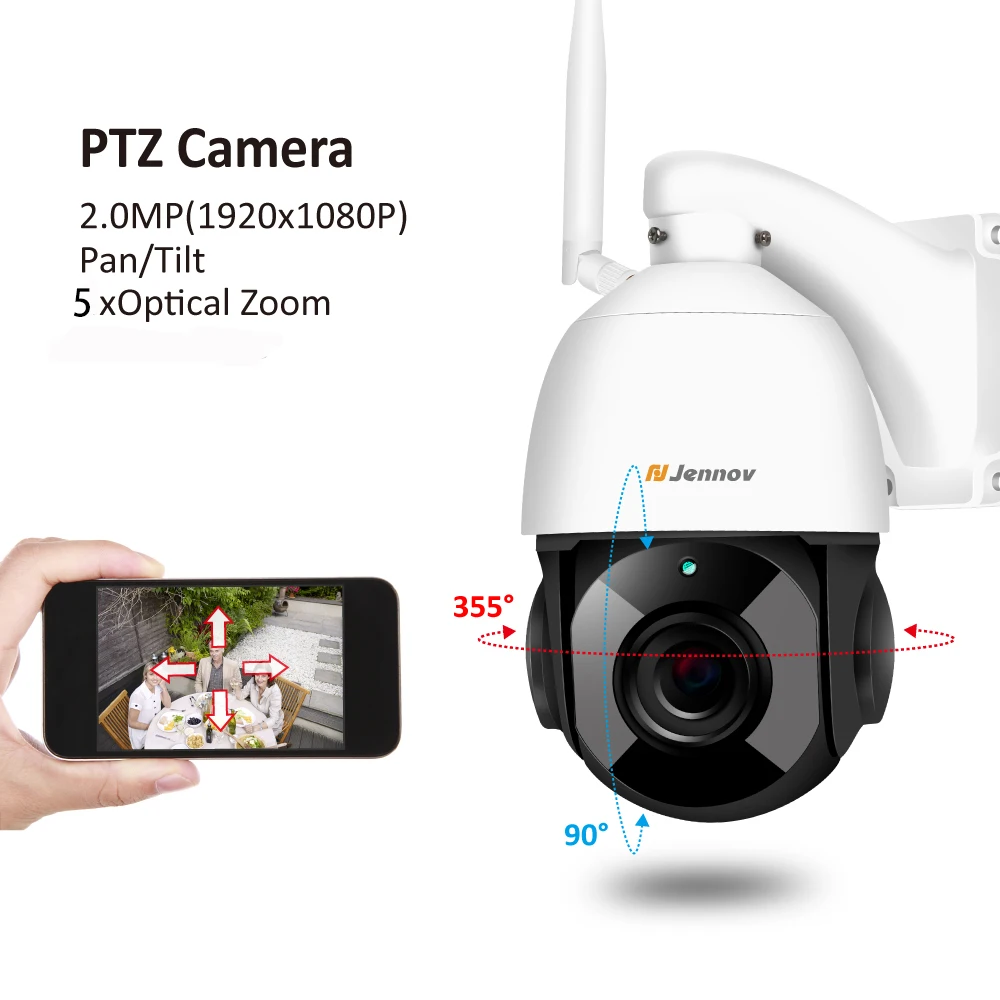 Jennov, 1080 P, 2MP, 4 дюйма, 5X зум, PTZ IP cam, уличная, WiFi, видео наблюдение, двухстороннее аудио, для видеонаблюдения купольная камера, беспроводная, ONVIF