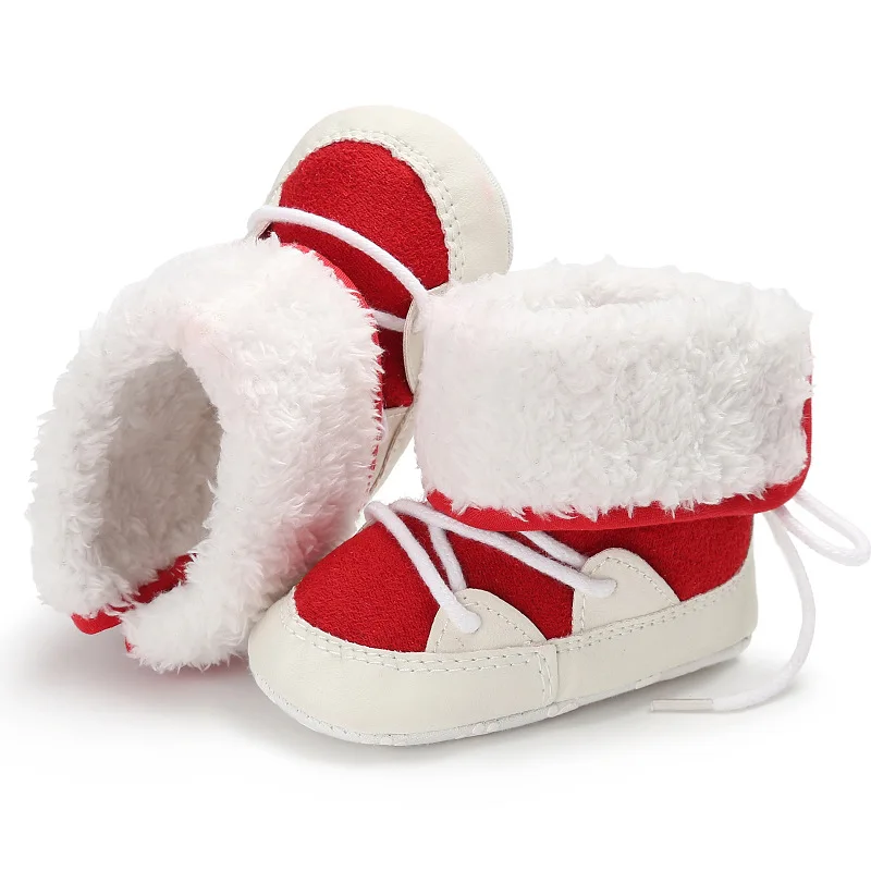 Зимние теплые ботинки для маленьких мальчиков 0-18 месяцев; хлопковые детские ботинки на шнуровке с мягкой подошвой; обувь для малышей - Цвет: red