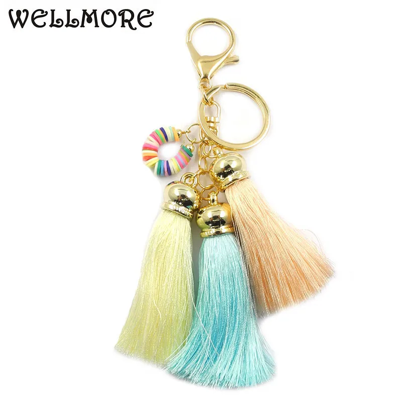WELLMORE boho лента Длинная кисточка красочный брелок из сплава для женщин девушек