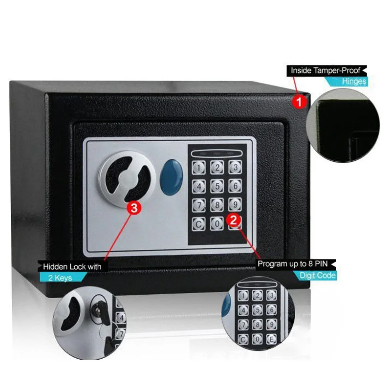 Digital safe box is Fire Drill Resistant Ideal for Home Office use! Safety Security Box keep Cash Jewelry or Documents Securely