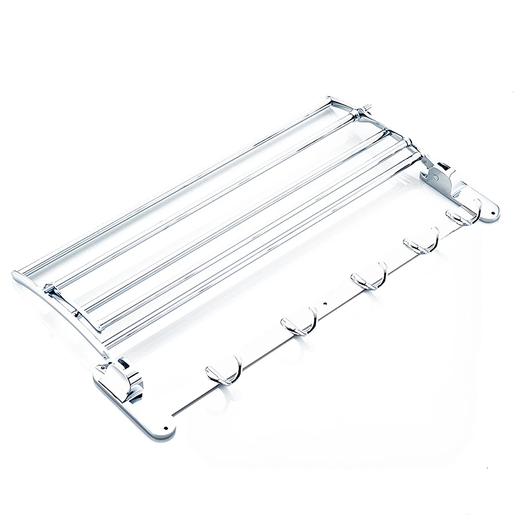 

Stainless Steel Towel Rack Bathroom Wall Mount Shelf Towels Holder with 8 Hooks 50cm