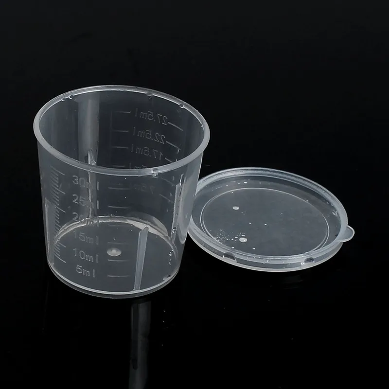 Kicute 10 шт Пластик окончил лабораторная бутылка лаборатории Тесты измерения 30 мл колпачки для флаконов с Кепки Пластик мерные стаканчики для жидкости