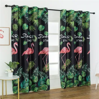 

Bird Cute Design Left and Right Biparting Open High Shading(70%-90%) Woven Window Curtain