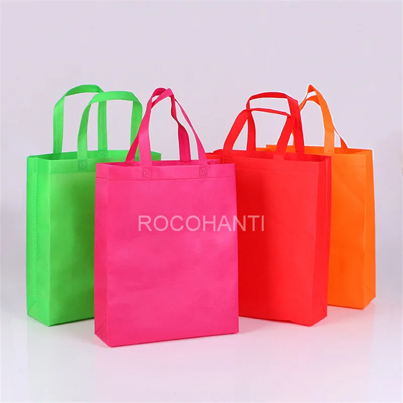 

ROCOHANTI 100PCS Promotional Cheap Eco-friendly Customized Shopping Non Woven Bag w/ Handle , Custom LOGO Printed Non-Woven Bag