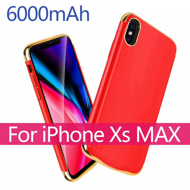 5500 мАч чехол для внешнего зарядного устройства для iPhone X XS 6000 мАч чехол для зарядки аккумулятора телефона для iPhone XR XS MAX - Цвет: XS MAX Red