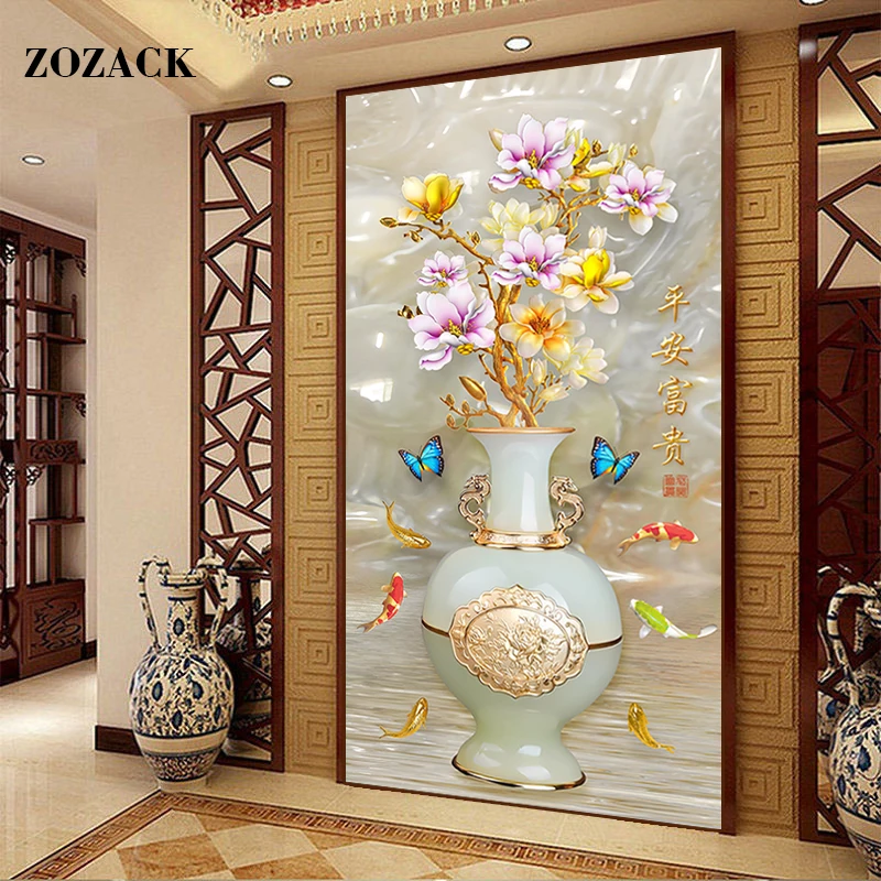 

NEW,Needlework,DIY Chinese Cross stitch kits,Fish, vases, flowers, vertical decoration printed cross stitch patterns embroidery