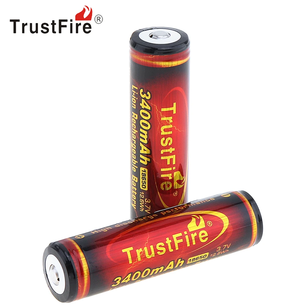 10 шт. TrustFire 18650 литий-ионный Батарея 3,7 В 3400 мАч Перезаряжаемые литиевых Батарея с защищенным PCB для светодиодный фонарик налобный фонарь