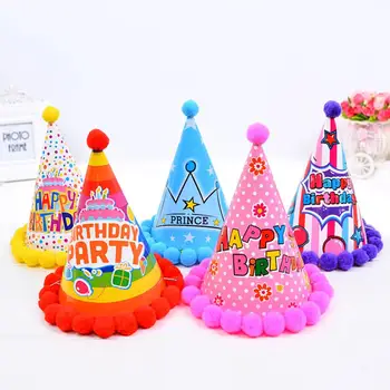 

1pcs Birthday Rainbow Pompon Hat Party Dress Up Accessories Pointed Hat Dot Pattern Caps For Kid's Birthday Party