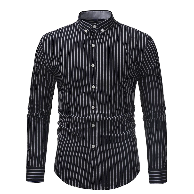 

Mens cotton shirt autumn new striped shirt men business casual shirts man 4XL