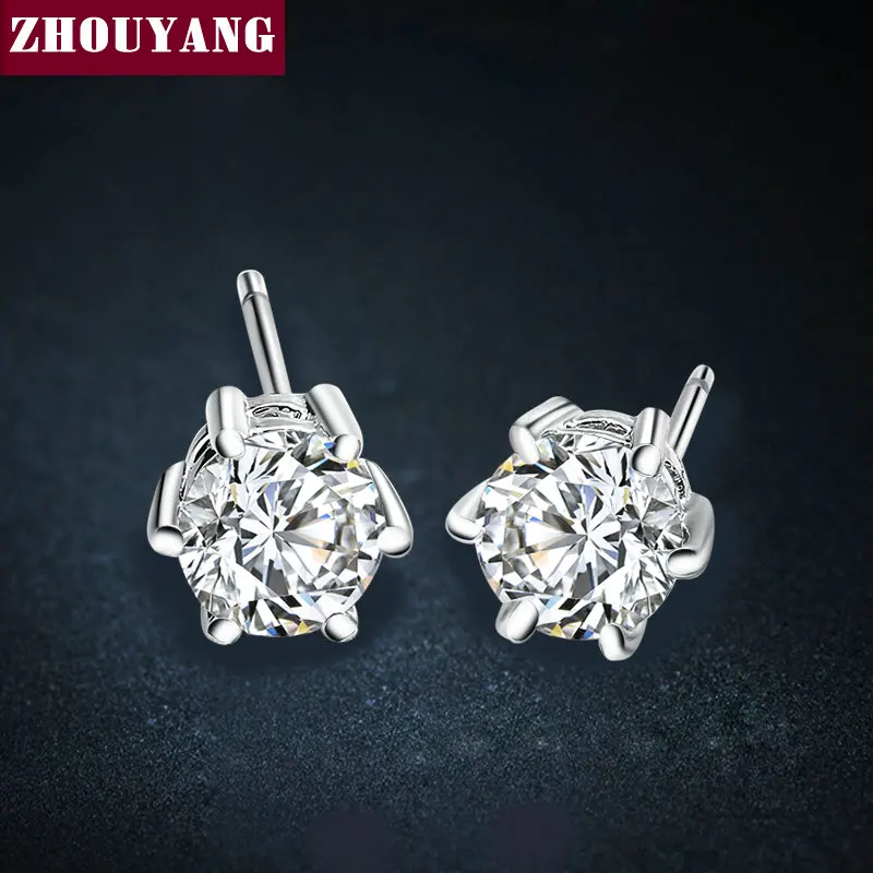 ZHOUYANG серьги-гвоздики для женщин классические шесть когтей 5 мм 0.5ct круглой огранки кубического циркония цвета розового золота модные ювелирные изделия ZYE036