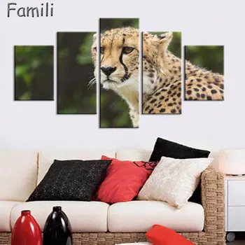 

5 pieces / set Piece Large Modern Printed Cheetah african Oil Painting Picture Decorative paintings Canvas Wall Art For Living