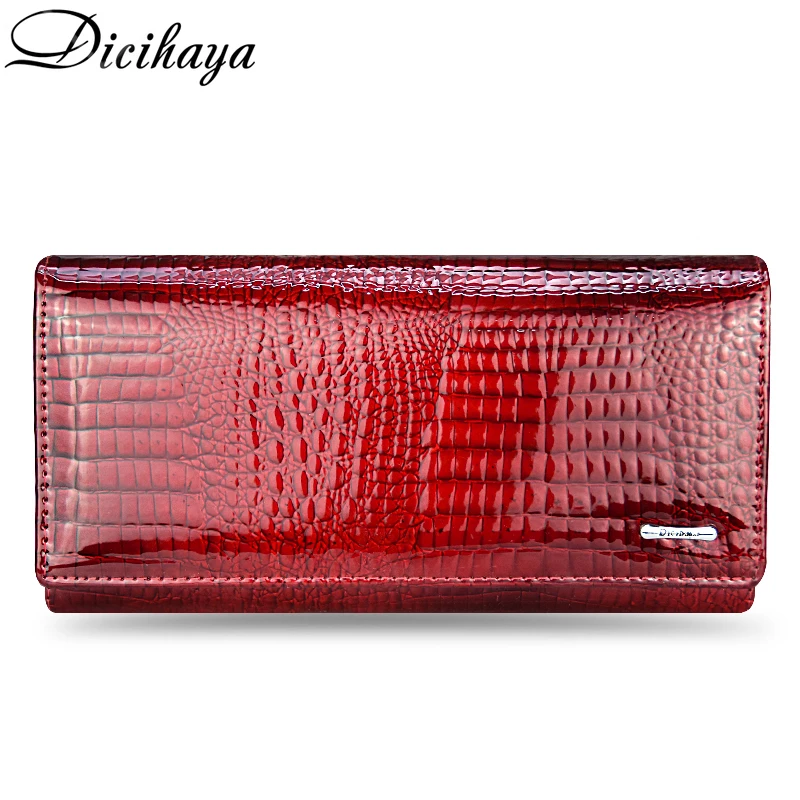 DICIHAYA Genuine Leather Women's Wallets Fallow Long Ladies Double Zipper Wallet Clutch Bag Design Red Purse Crocodile Purses