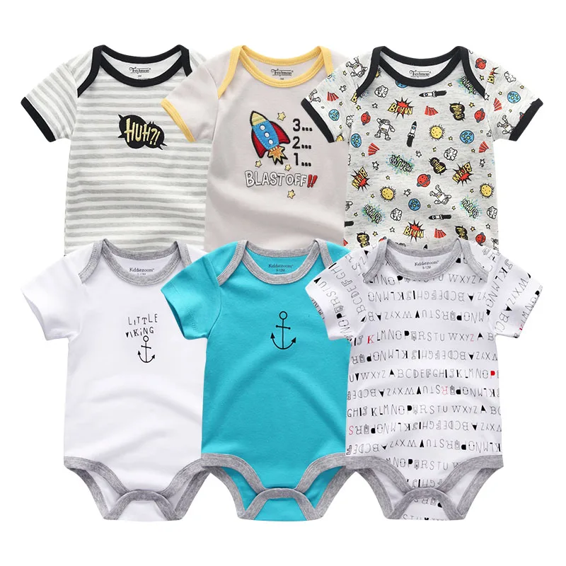 6 шт./лот из хлопка для новорожденных 0-12 M для маленьких девочек одежда Боди Roupa de bebe летние для маленьких мальчиков одежда Костюмы комплекты единорог - Цвет: baby boy clothes7