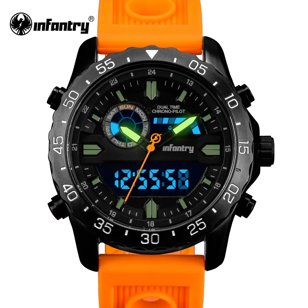 INFANTRY quartz watches for men luxury watch sports watch chronograph army watches, silicone with gift box 