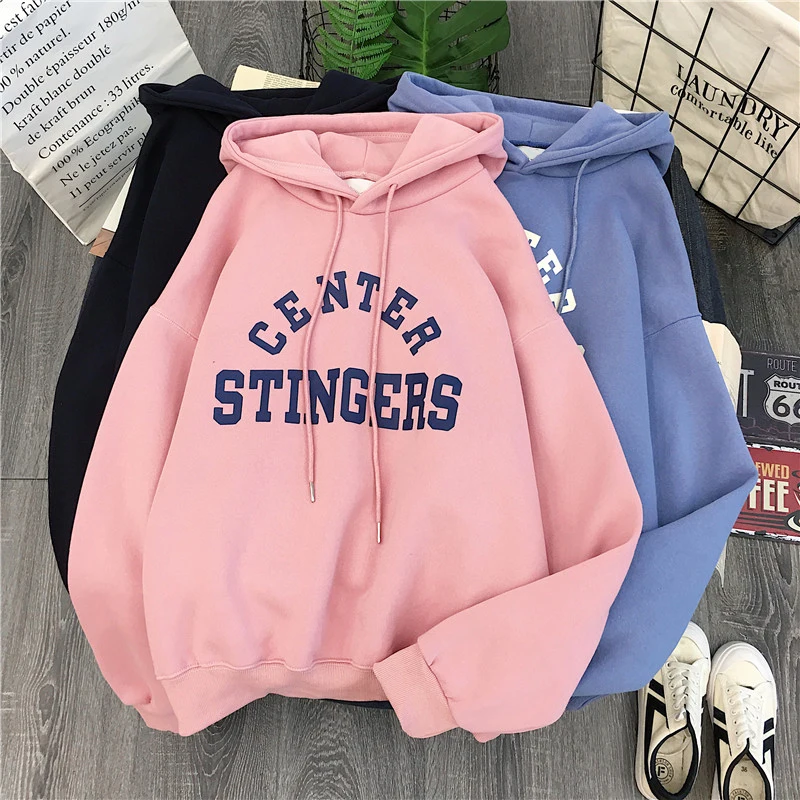 Zuolunouba High Street Knit Hooded Letter Lady Fleece Pullovers Ins Style Add Velvet Thick Sweater Women Autumn Winter Clothes