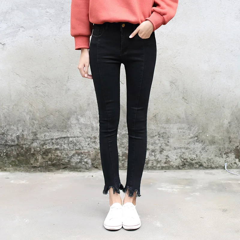 Skinny Stretch Black Boyfriend Jeans Female Winter Long Denim Pants in