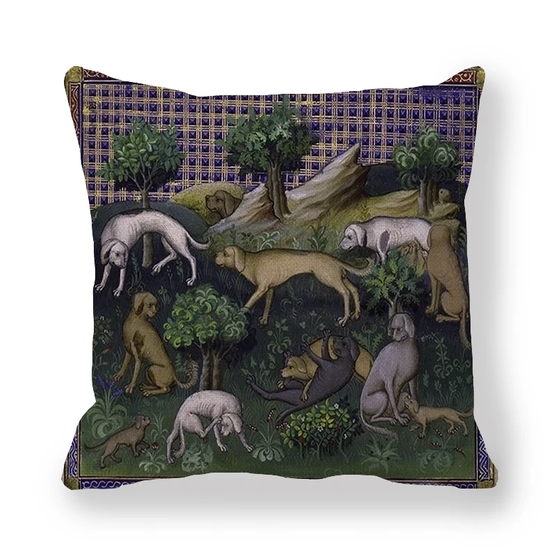 45cm*45cm medieval greyhound and Royal Hunt linen/cotton throw pillow covers couch cushion cover home decor pillow - Цвет: 11