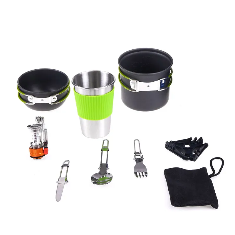 

Outdoor Tableware Set Cookware Stove Bowl Pot Pan Set Camping Folding Spoon Fork Set Hiking Tableware Cooking Picnic Traveling