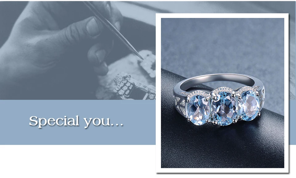 Hutang 3.5ct натуральный драгоценный камень женское кольцо голубой топаз Твердые 925 пробы серебряные кольца Изысканные элегантные ювелирные изделия для подарка