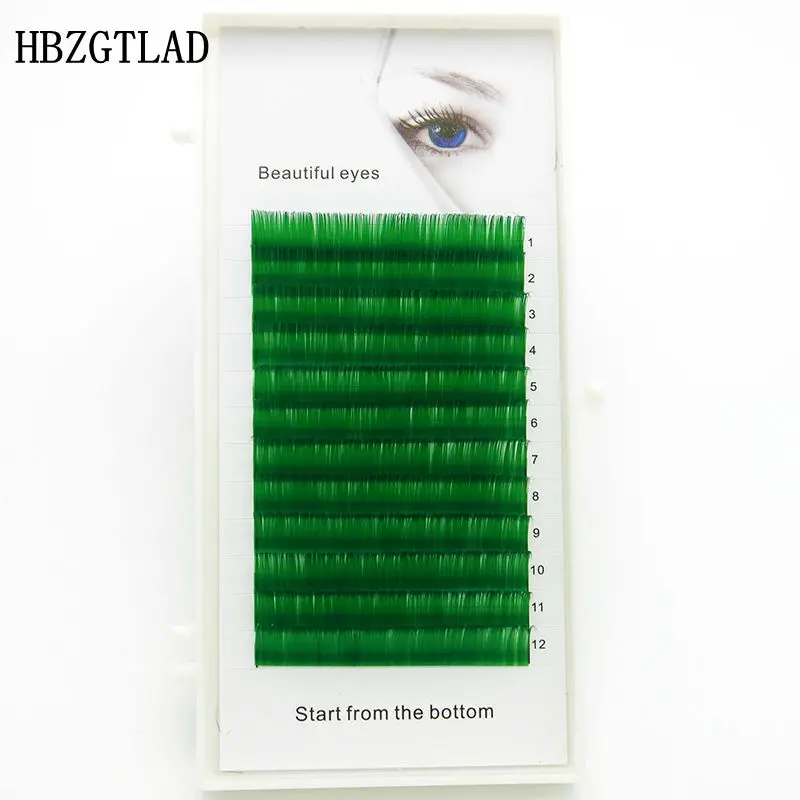 Накладные ресницы HBZGTLAD C/D curl 0 07 1 мм 8/15 Зеленые индивидуальные цветные