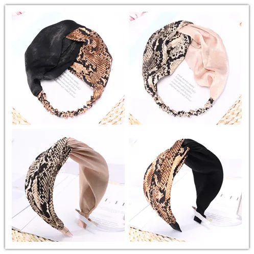 

New Leopard Knotted Cross Hairband Vintage Bohemian Satin Pattern Knot Headband Hair Accessories Headwear
