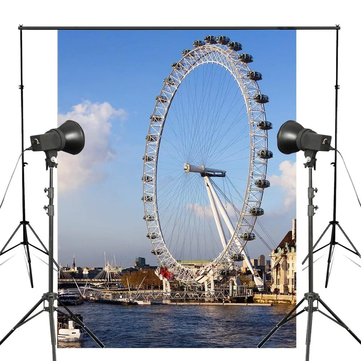 

150x220cm London Eye Photography Background Ferris Wheel Backdrop Studio Props Wall Water Photography Backdrop