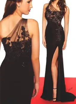 

Prom Dress Vestidos de Baile One Shoulder Sleeveless Beaded Appliques Split Prom Gown Evening Gown Vestidos de Formatura
