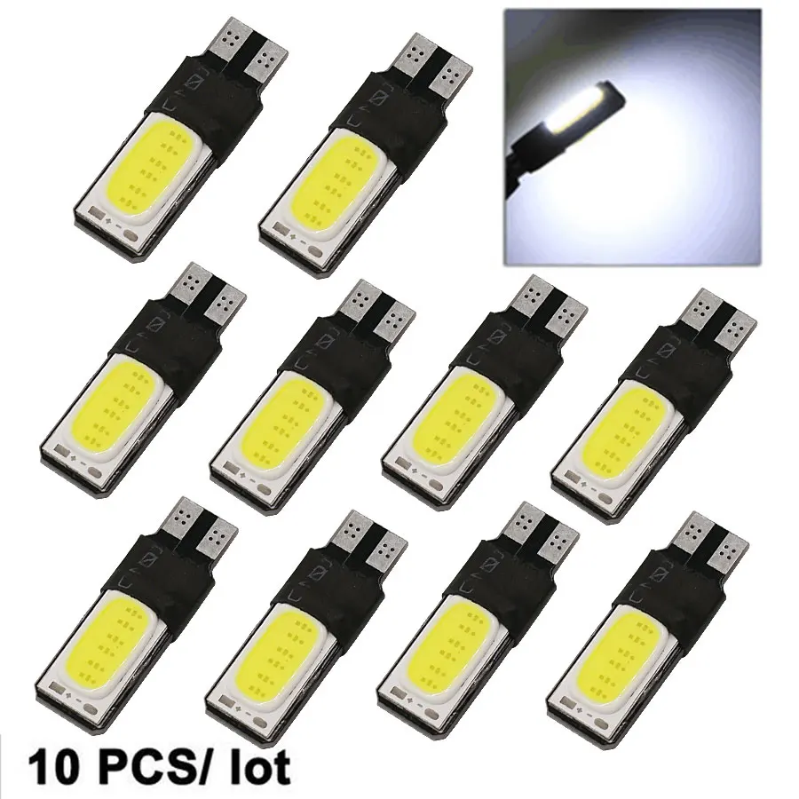 

10pcs Error Free Canbus T10 COB Interior Bulbs 194 168 W5W LED License Plate Light Auto Clearance Lights Brake Lamps 12V