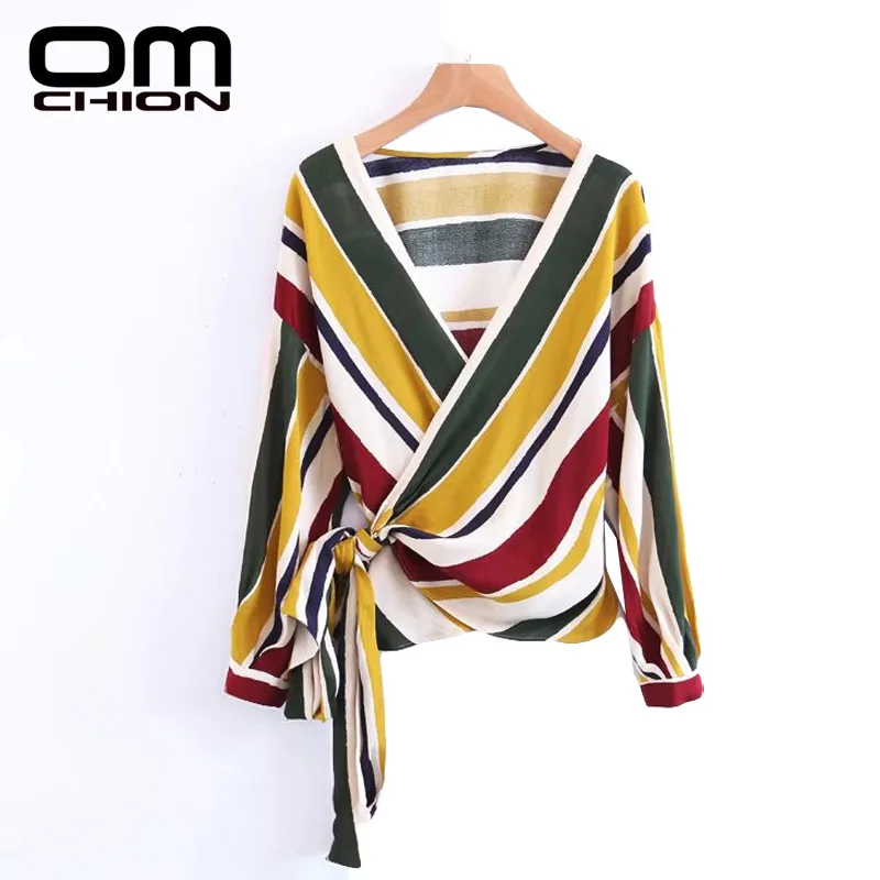 Omchion blusas Mujer de Moda Новинка 2017 года с длинным рукавом Глубокий V Средства ухода за