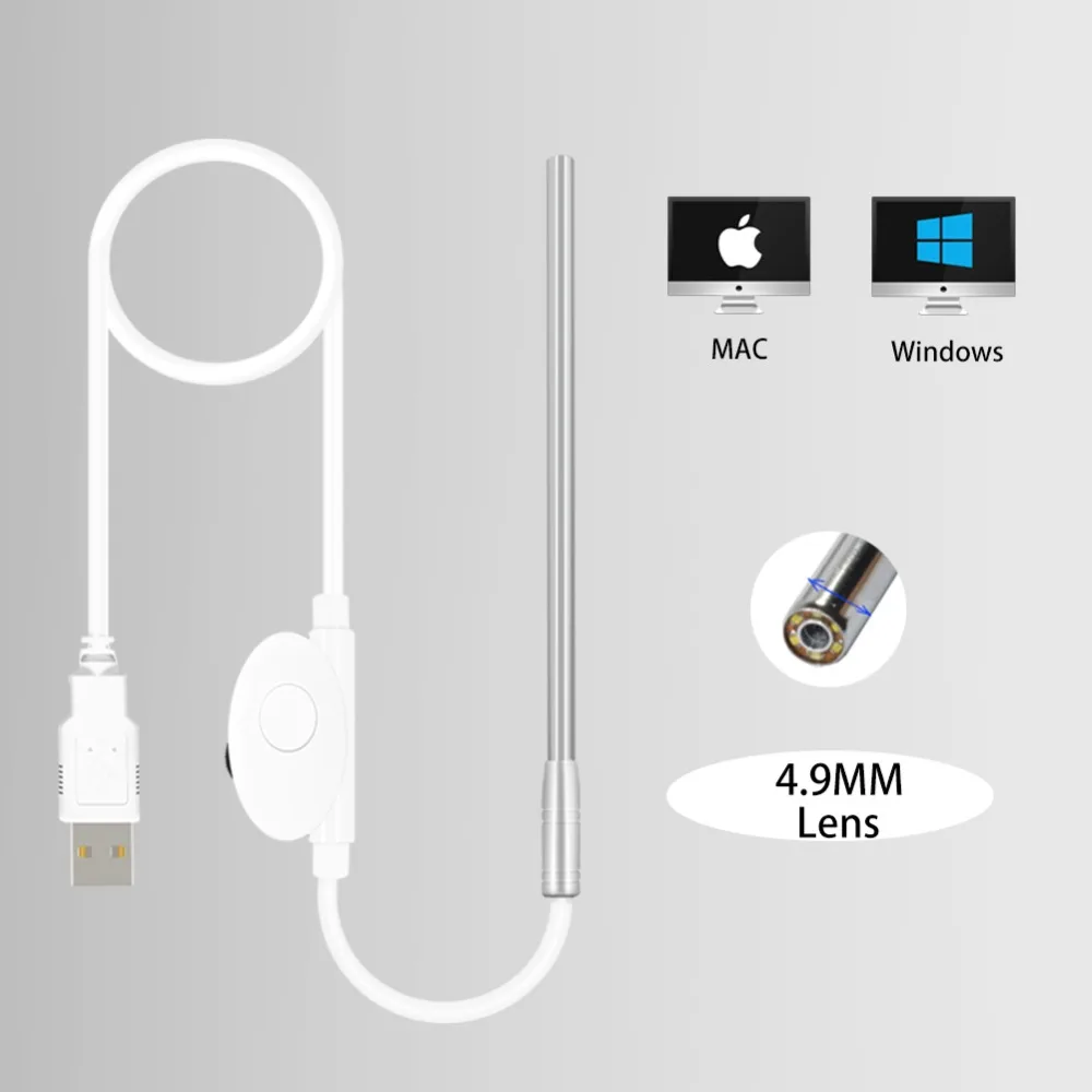 

USB Otoscope Ear Cleaning Endoscope Camera 4.9mm Medical Endoscope Camera with 6 Adjustable Led Compatible for Windows & MAC/PC