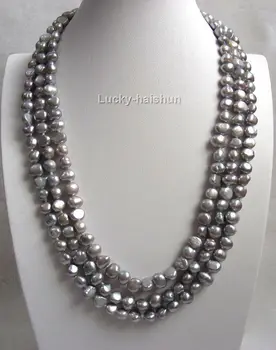 

18" baroque 3row 9-10mm Gray freshwater pearls necklace