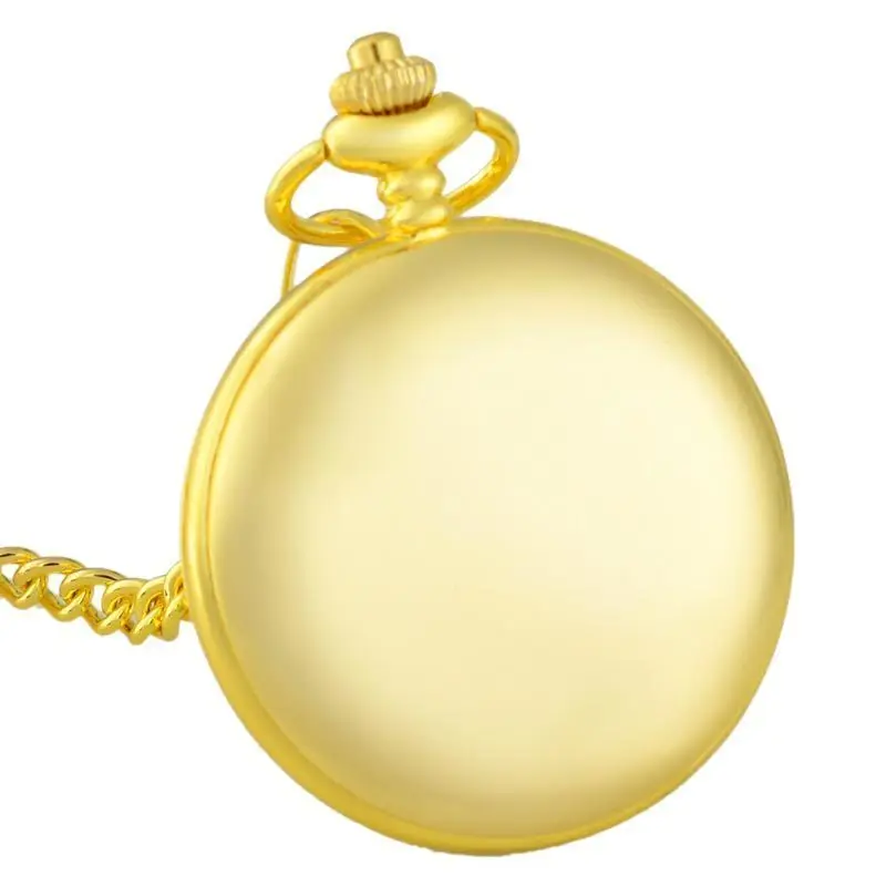 Золотые глянцевые гладкие карманные часы Полный Охотник кварцевые выгравированы Fob ретро кулон карманные часы цепи подарок
