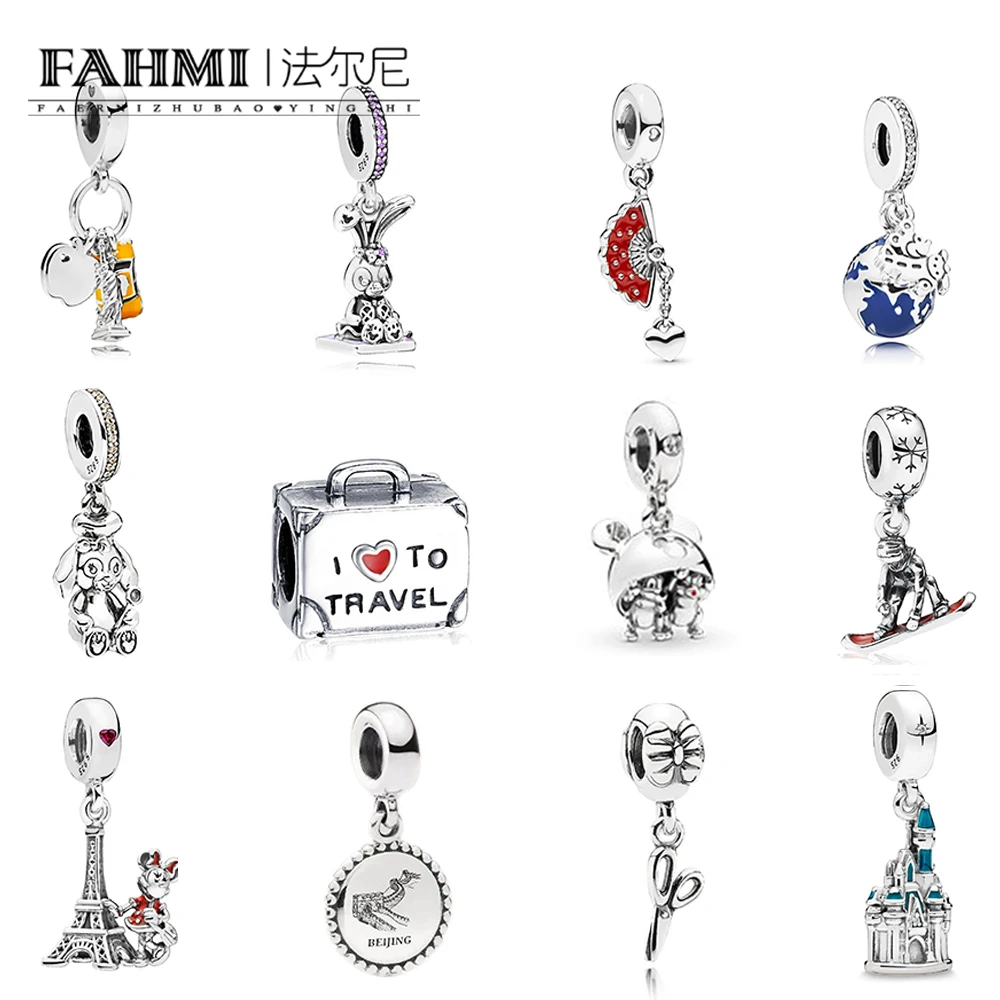 

FAHMI 100% 925 Sterling Silver Limited Edition Snowboarder Dangle Charm Highlights FAN HANGING CHARM Castle Pendant Suitcase