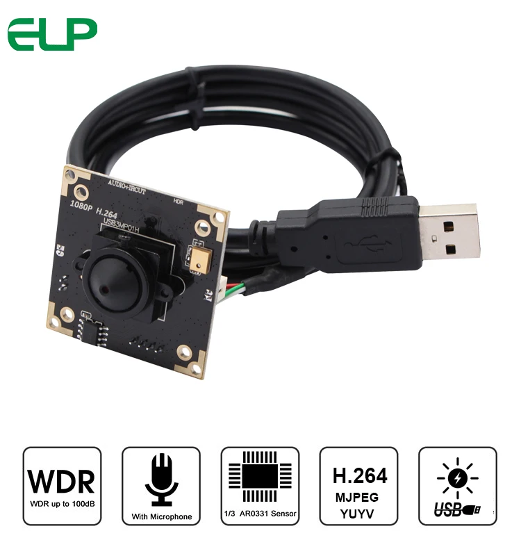 ELP Mini 3MP 3 7 мм объектив с контактным отверстием UVC OTG WDR USB камера микроном AR0331 CMOS