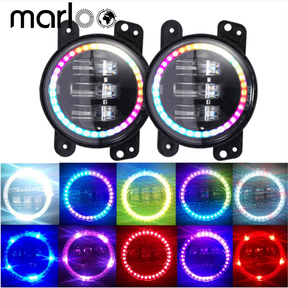 Marloo передний бампер 4 дюйма светодиодный RGB Противотуманные фары для Jeep Wrangler TJ CJ JK