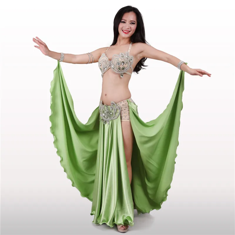 Performance Dancewear Bellydance Clothes Outfit Professional Women Egyptian Costume 2 pieces/Set bra skirt(include Waist& pant - Цвет: Green