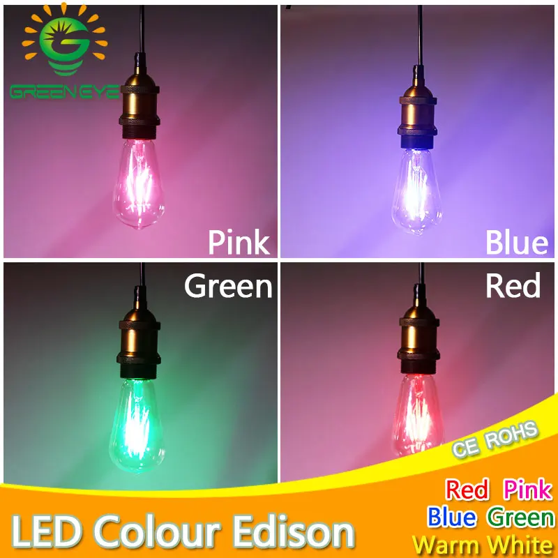 

Colour Led E27 220V Filament Bulb ST64 Ampoule Led Edison Lamp Colorful Lampara Light for Home Decor Vintage Blue/Red/Pink/Green