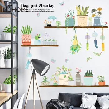 

Large DIY Wall Stickers Home Decor Creative Cactus Green Potted Flower Pot Kitchen Window Glass Bathroom Decals Waterproof