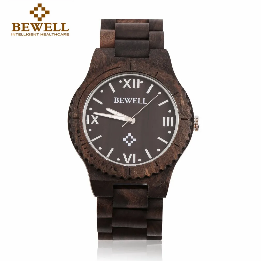 

BEWELL Men Hollow Carved Dial Dress Calendar Natural Sandal Wooden Fitness Quartz Wristwatches relogio