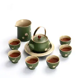 Керамика кунг-фу Чайные сервизы весь набор печи Черный и белый цвета чайник творческий японский простой чашечки покрыты pots