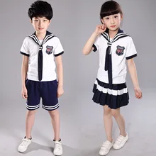 Школьная форма, новые модели, костюм для девочек футболка для мальчиков+ юбка Детская школьная форма в полоску в консервативном стиле для девочек, одежда для мальчиков в морском стиле