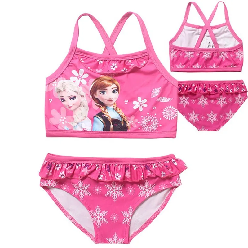 

Summer Children Clothing Set Cartoon Anna Elsa Swimwear For Girls Blue Pink Swimsuit Beachwear 2pcs Bikini Strapped Vest+briefs