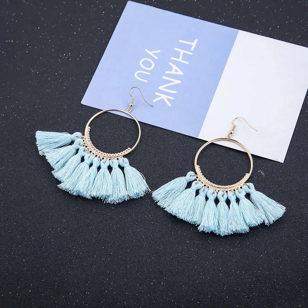 E5661 Trendy Earrings Drop Earrings SilkAlloyDangleLongBohemianBlueOrangeMetalBohoGold Tassel Earrings For Women Jewelry