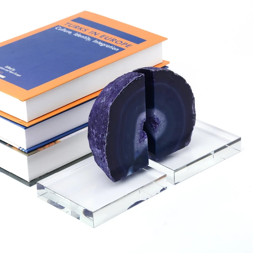 

Figurines Home Decoration Accessories Crystal Purple Heavy Duty Agate Bookends Home Decor Crafts Desk Ornament Handicrafts 4104