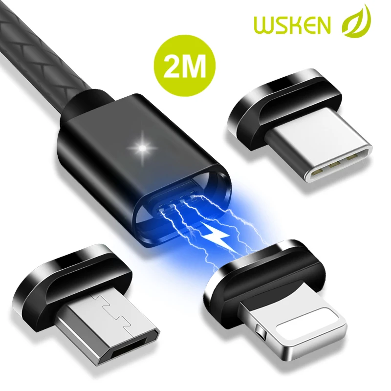 WSKEN кабель Micro USB Магнитный зарядный кабель для iPhone Xs Max Xr type C USB C Быстрая зарядка данных для samsung S9 Note8 S8 type-C